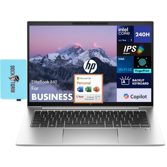 HP EliteBook 840 Business Laptop 14.0in IPS WUXGA Display (Intel Ultra 7 155U, 32GB DDR5, 512GB PCIe SSD, Intel Graphics, Backlit KB, Win 11 Pro) w/Microsoft 365 Personal , DKZ USB Port Expander