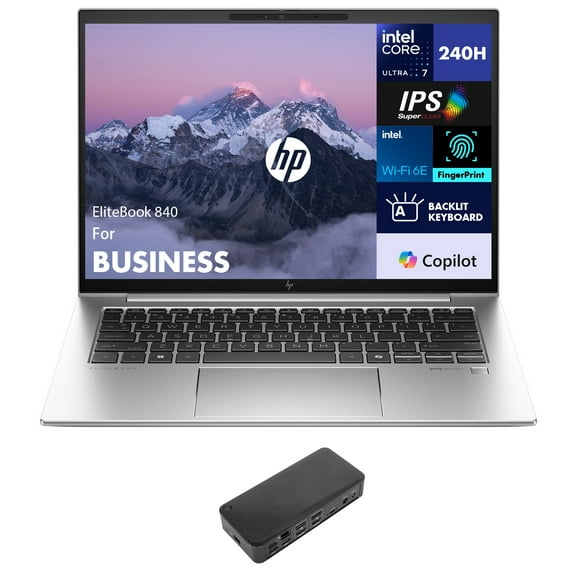 HP EliteBook 840 Business Laptop 14.0in IPS WUXGA Display (Intel Ultra 7 155U, 64GB DDR5, 1TB PCIe SSD, Intel Graphics, Backlit KB, Fingerprint, 2 Thunderbolt 4, WiFi 6E, Win 11 Pro) w/USB-C Dock