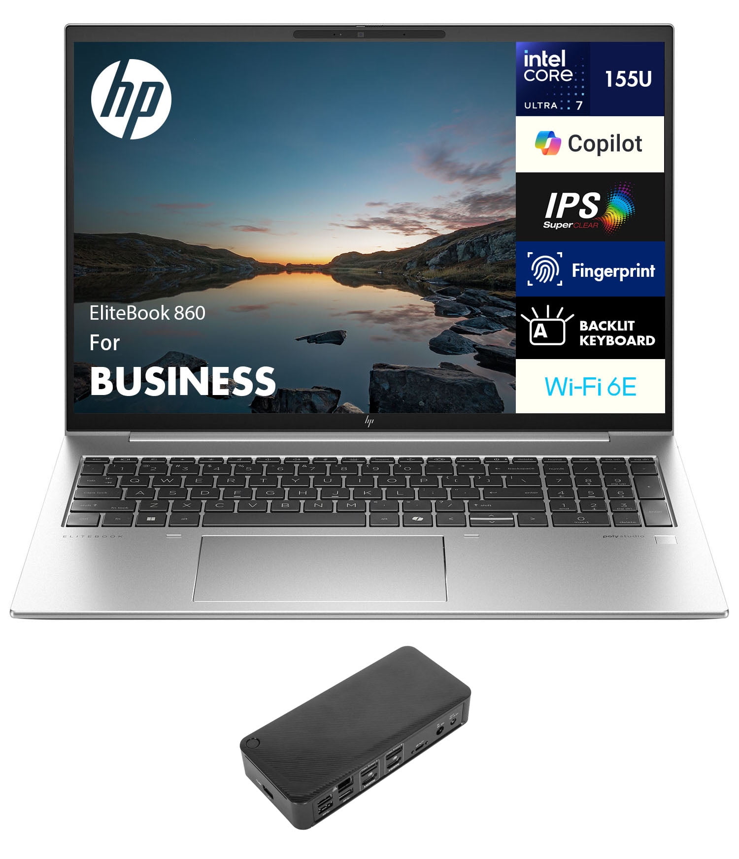 HP EliteBook 860 Business Laptop 16.0in WUXGA (Intel Ultra 7 155U, 64GB DDR5, 2TB PCIe SSD, Intel Graphics, Win 11 Pro) w/USB-C Dock