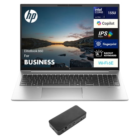 HP EliteBook 860 Business Laptop 16.0in WUXGA (Intel Ultra 7 155U, 64GB DDR5, 2TB PCIe SSD, Intel Graphics, Win 11 Pro) w/USB-C Dock