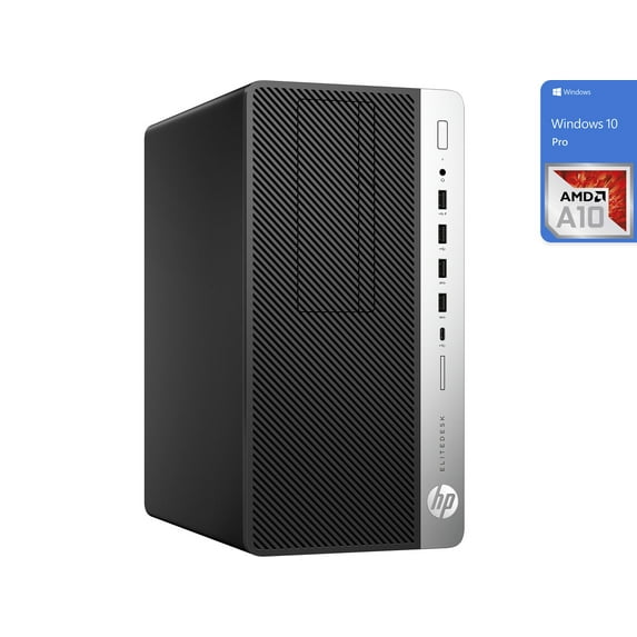 HP EliteDesk 705 G4 Desktop Tower Computer, AMD A10-9700, 8GB RAM, 500GB HD & 256GB SSD, Windows 10, Black, A10-8256n5P