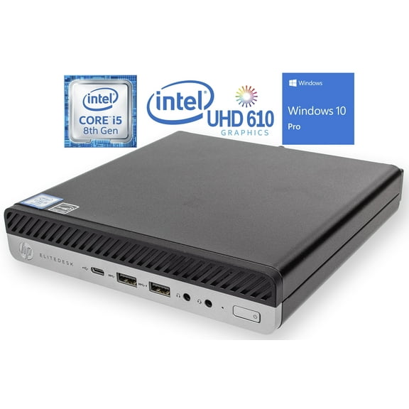 Restored HP EliteDesk 800 G4 Mini PC, Intel Core i5-8500T Upto 3.5GHz, 16GB RAM, 256GB NVMe SSD, DisplayPort, HDMI, Wi-Fi, Bluetooth, Windows 10 Pro