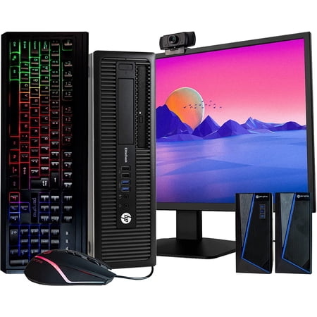 HP EliteDesk 800G1 Desktop Computer PC, Intel Quad-Core i5, 512GB SSD, 16GB DDR3 RAM, Windows 10 Pro, DVD, WIFI, 24in Monitor, RGB Keyboard and Mouse (Used - Like )