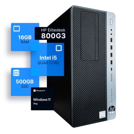 HP EliteDesk 800G3 Tower Desktop Computer | Intel i5-6500 (3.2) | 16GB DDR4 RAM | 500GB SSD Solid State | Windows 10 Professional | Home or Office PC