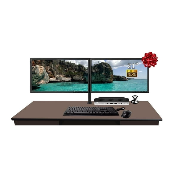 HP EliteDesk Mini Desktop Bundle Intel Core i5-8500T 2.1GHz, 16GB DDR4, 512GB SSD, WiFi, Windows 11 Pro Dual Monitor 21" LCD with Keyboard and Mouse
