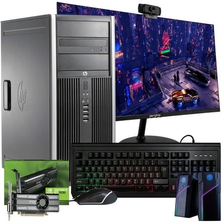 HP EliteDesk Tower Computer | Quad Core Intel i7 (3.40GHz) | GeForce GT 1030 (2GB) GPU | 16GB DDR3 RAM | 1TB SSD | 5G-WiFi + Bluetooth | Windows 10 Pro | 24in Monitor | Complete RGB Desktop Kit