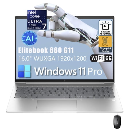 HP Elitebook 660 G11 16" FHD+ Business Copilot AI Laptop Computer, Intel Ultra 7 155U (Beat i7-1355U), 32GB DDR5 RAM, 1TB PCIe SSD, WiFi 6E, Backlit KB, Fingerprint Reader, Windows 11 Pro, AZ-XUT
