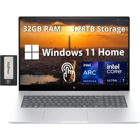 HP Envy 17.3" FHD Touchscreen Laptop, Intel Ultra 7 155H Processor, 32GB RAM, 1.28TB Storage(1TB SSD+288GB Docking Station Set), Intel Arc Graphics, Numeric Keypad, Windows 11 Home, Glacier Silver