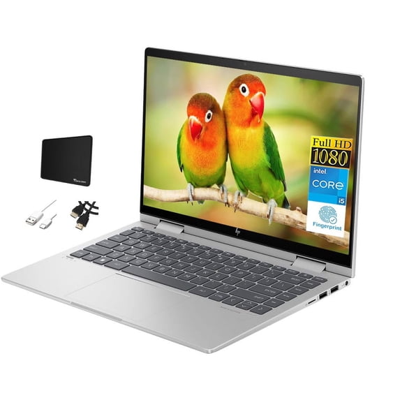 HP Envy 2-in-1 Laptop, 14" FHD IPS Touchscreen Display, 13th Gen Intel 10-Core i5-1335U, 8GB RAM, 512GB SSD, Wi-Fi 6E, Backlit KB, Fingerprint Reader, HDMI, Silver + Accessories