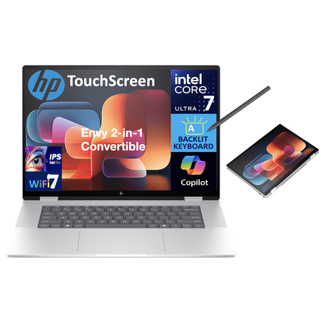 HP Envy AI Powered 2-in-1 Laptop 16.0in Touchscreen IPS WUXGA Display (Intel Core Ultra 7 155U, 32GB LPDDR5, 512GB SSD, Active Pen, Backlit KB, Thunderbolt 4, WiFi 7, Webcam, Win 11 Home)