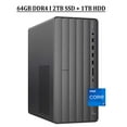 thumbnail image 1 of HP Envy Business Desktop Computer 12th Gen Intel 12-Core i7-12700 Processor 64GB DDR4 2TB SSD + 1TB HDD Intel UHD Graphics 770 HDMI USB-C 5.1 Surround Sound SuperSpeed USB VGA Bluetooth Win11 Black, 1 of 6