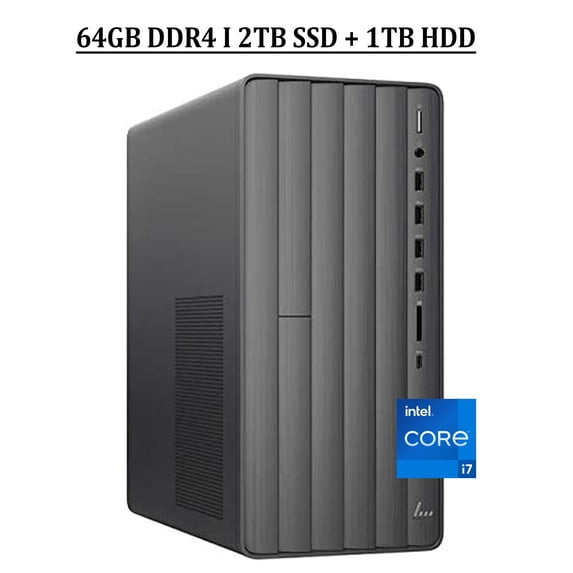 HP Envy Business Desktop Computer 12th Gen Intel 12-Core i7-12700 Processor 64GB DDR4 2TB SSD + 1TB HDD Intel UHD Graphics 770 HDMI USB-C 5.1 Surround Sound SuperSpeed USB VGA Bluetooth Win11 Black