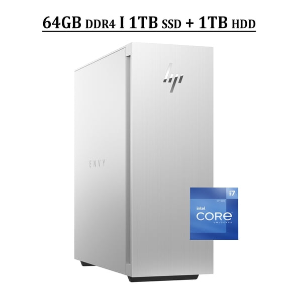 HP Envy Gaming Tower Desktop Computer 12th Gen Intel 12-Core i7-12700 Processor 64GB DDR4 1TB SSD + 1TB HDD NVIDIA GeForce RTX 3060 Ti 8GB Graphic DisplayPort HDMI USB-C Thunderbolt Win11 Silver
