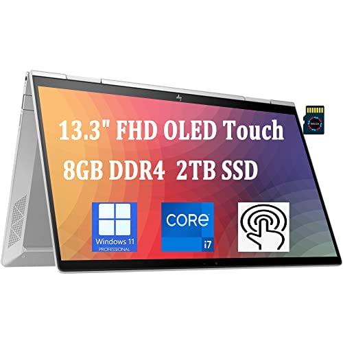 HP Envy X360 13 2-in-1 Laptop I 13.3" Full HD OLED Touchscreen I 11th Gen Intel 4-Core i7-1195G7 I 8GB DDR4 2TB SSD I Backlit Fingerprint Thunderbolt Fast Charge Win11 Pro + 32GB MicroSD Card