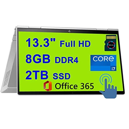 HP Envy X360 13 Premium 2-in-1 Laptop I 13.3'' Full HD OLED Touchscreen 11th Gen Intel 4-Core i7-1195G7 8GB DDR4 2TB SSD Backlit Fingerprint Thunderbolt Office365 Win11 + 32GB MicroSD Card, Silver