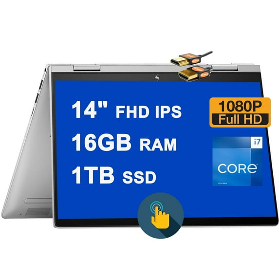 HP Envy X360 2-in-1 Laptop 14" FHD IPS Touchscreen 13th Gen Intel 10-Core i7-1355U 16GB RAM 1TB SSD Intel Iris Xe Graphics Backlit Fingerprint USB-C B&O Fast Charge Win11 + HDMI Cable