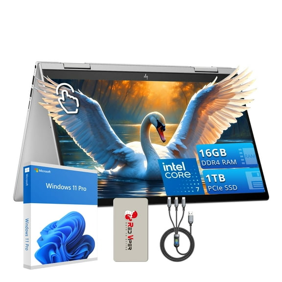 HP Envy x360 14" 2-in-1 FHD Touchscreen Laptop, Intel 7 150U, 16GB DDR4 RAM, 1TB PCIe SSD, Backlit Keyboard, Fingerprint Reader, Wi-Fi 6E, Silver, Win 11 Pro, 128GB Docking Station Set