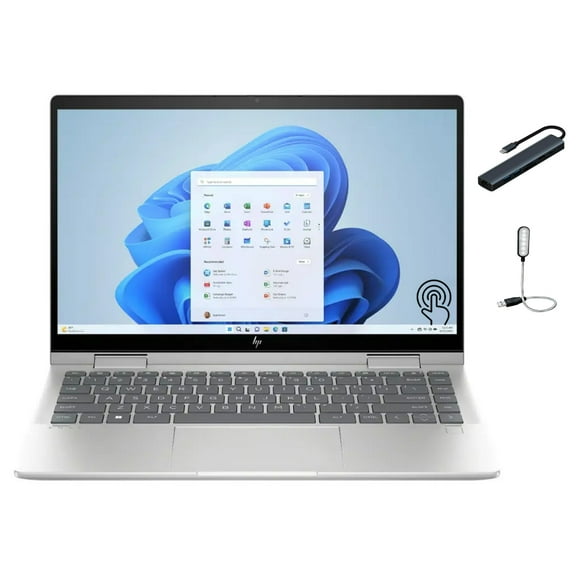 HP Envy x360 2-in-1 14 inch FHD IPS Touch Laptop, Intel Core 5 120U 10-Core, 8GB RAM, 1TB SSD, Fingerprint, Backlit Keyboard, WiFi, Bluetooth, Win 11 Home, Natural Silver with Mazepoly Accessories