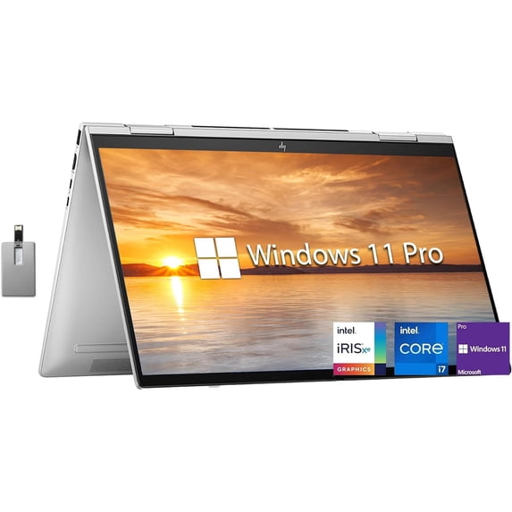HP Envy x360 2-in-1 15.6" FHD Touchscreen Laptop, Intel core i7-1260P, 16GB RAM, 1TB PCIe SSD, Backlit KB, HD Webcam, Intel Iris Xe Graphics, Wi-Fi, Bluetooth, Win 11 Pro, Silver, 32GB USB Card