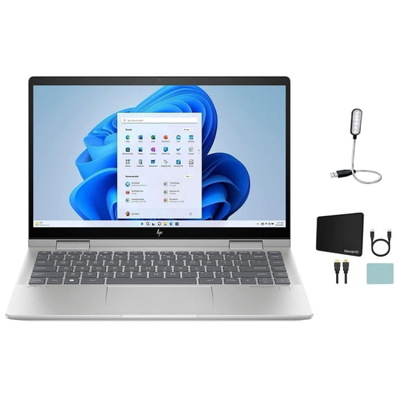 HP Envy x360 2-in-1 Laptop 14” FHD Display Touchscreen Laptop, Intel Core i7-1355U, 32GB DDR4, 2TB SSD, Backlit Keyboard, Fingerprint Reader, Windows 11 Home, Silver + Mazepoly Accessories