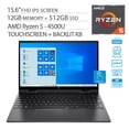 thumbnail image 1 of HP Envy x360 2-in-1 Touchscreen Laptop, 15.6" IPS FHD, Ryzen 5-4500U 6-Core up to 4.00 GHz, 12GB RAM, 512GB SSD, USB-C/DP, HDMI 2.0, Backlit KB, WebCam, Win 10, 1 of 9