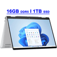 thumbnail image 1 of HP Envy x360 Premium 2-in-1 AI PC Laptop 14" FHD+ IPS Touchscreen AMD 6-core Ryzen 5 8640HS 16GB DDR5 1TB SSD Backlit USB-C IR Privacy Camera Poly Studio Win11 Silver, 1 of 7