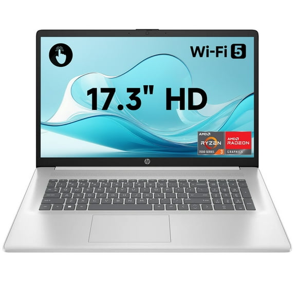 HP Essential 17.3" HD+ Touch Laptop, AMD Ryzen 3 7320U, 8GB RAM, 512GB SSD, Silver