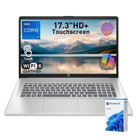 HP Essential 17.3" Touchscreen Laptop, Intel Core i7-1355U, 16GB RAM, 512GB SSD, Windows 11 Home, Silver