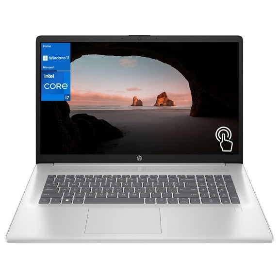 HP Essential 17t Laptop, 17.3" HD + Touchscreen 60Hz, Intel Core i7-1355U, Intel Iris Xe Graphics, 8GB RAM, 512GB SSD, Webcam, Fingerprint Reader, Wi-Fi 6, Backlit KB, Windows 11 Home, Silver