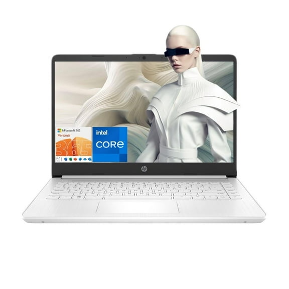 HP Essential Laptop, 14" HD Display, Intel Celeron N4120, 64GB eMMC + 128GB WOWPC USB, 1 Year Office 365, Webcam, HDMI, Wi-Fi, RJ-45, Win 11 Home (4GB RAM, White)