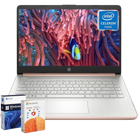 HP Essential Laptop Everyday Notebook - with 1-Year Office 365 & Windows 11 Pro, 14" Display, 16GB RAM, 384GB Storage(128G eMMC+256G SD Card), Intel Quad-Core CPU, Long Battery Life