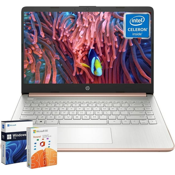 HP Essential Laptop Everyday Notebook - with 1-Year Office 365 & Windows 11 Pro, 14" Display, 8GB RAM, 384GB Storage(128G eMMC+256G SD Card), Intel Quad-Core CPU, Long Battery Life