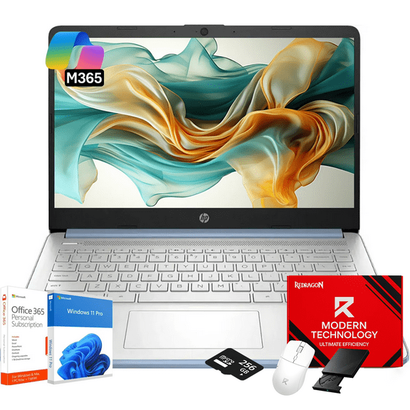 HP Everyday Laptop Computer for Student & Business • Intel Quad-Core CPU • 16G RAM • 128GB UFS 256GB SD Card • 1-Year Microsoft Office 365 • AI-Powered • 14 Inch LED • Windows 11 Pro