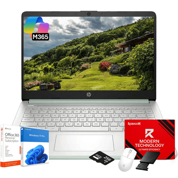 HP Everyday Laptop Computer for Student & Business • Intel Quad-Core CPU • 16G RAM • 128GB UFS 256GB SD Card • 1-Year Microsoft Office 365 • AI-Powered • 14 Inch LED • Windows 11 Pro