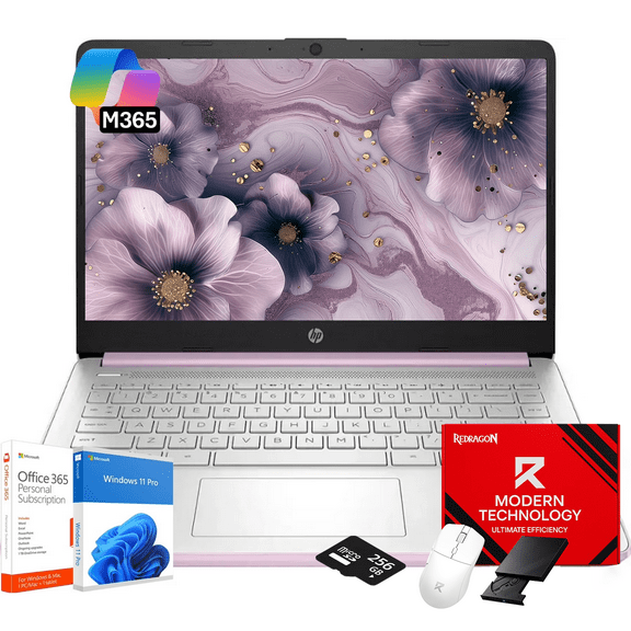 HP Everyday Laptop Computer for Student & Business • Intel Quad-Core CPU • 8G RAM • 128GB UFS+256GB SD Card • 1-Year Microsoft Office 365 • AI-Powered • 14 Inch LED • Windows 11 Pro