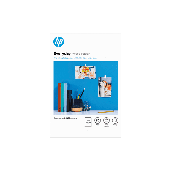 HP Everyday Photo Paper, Glossy, 52 lb, 4 x 6 in. (101 x 152 mm), 50 sheets CR758A