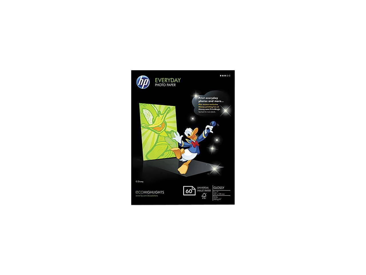 HP Everyday Photo Paper, Glossy, 52 lb, 5 x 7 in. (127 x 178 mm), 60 sheets CH097A