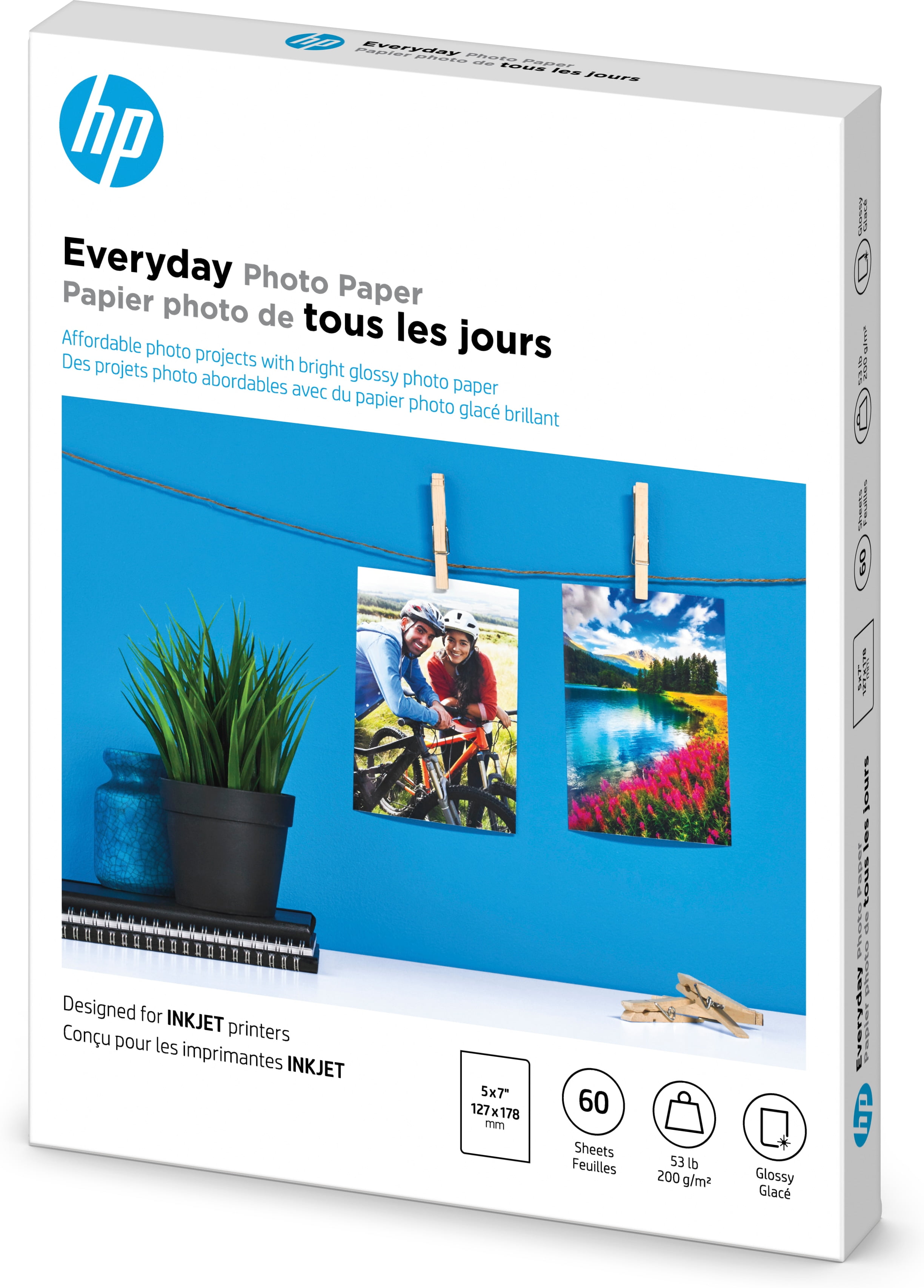 HP Everyday Photo Paper, Glossy, 52 lb, 5 x 7 in. (127 x 178 mm), 60 sheets CH097A