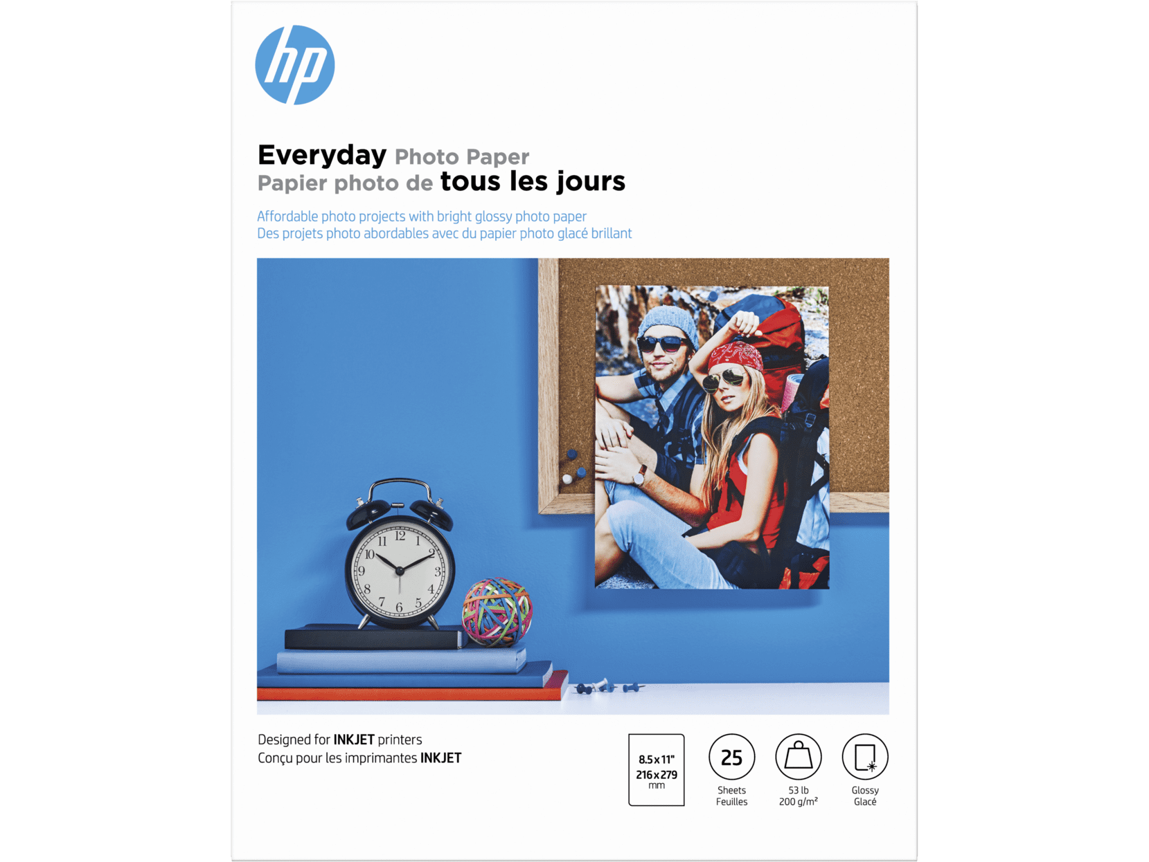HP Everyday Photo Paper, Glossy, 52 lb, 8.5 x 11 in. (216 x 279 mm), 25 sheets Q5498A