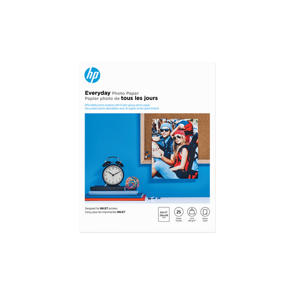 HP Everyday Photo Paper, Glossy, 52 lb, 8.5 x 11 in. (216 x 279 mm), 25 sheets Q5498A