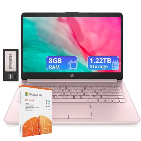 HP Flagship 14" Laptop with 1 Year Office 365 | 8GB RAM | 1.22TB Storage(64GB eMMC & 160GB Docking Station & 1TB Cloud Storage) | Intel 4-Core Processor| Webcam | Wi-Fi | Windows 11 | Pink