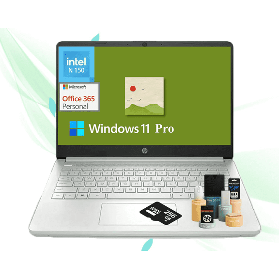 HP Flagship 14 Laptop Computer, 16GB RAM, 384GB Storage(128GB UFS+256GB MSD), Intel N150 CPU, 1-Year Office 365, Copilot Key, Wi-Fi 6, Windows 11 Pro, Natural Green