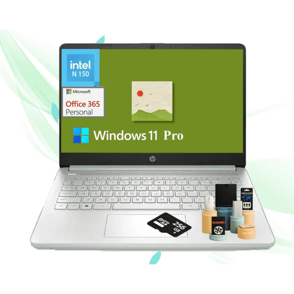 HP Flagship 14 Laptop Computer, 8GB RAM, 384GB Storage(128GB UFS+256GB MSD), Intel N150 CPU, 1-Year Office 365, Copilot Key, Wi-Fi 6, Windows 11 Pro, Natural Green