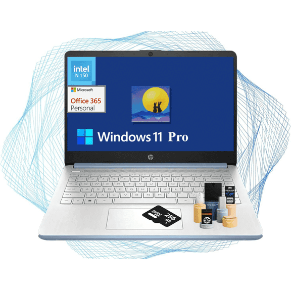 HP Flagship 14 Laptop Computer, 8GB RAM, 384GB Storage(128GB UFS+256GB MSD), Intel N150 CPU, 1-Year Office 365, Copilot Key, Wi-Fi 6, Windows 11 Pro, Natural Blue