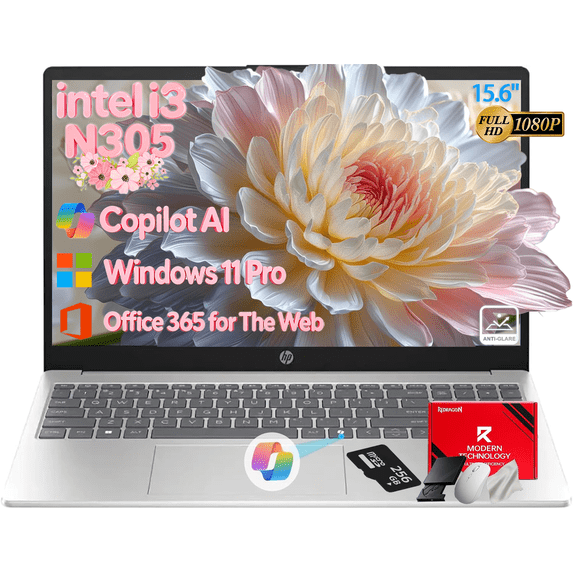 HP Flagship 15 Laptop Computer, 15.6" FHD IPS Anti-Glare Display, Intel 8-Core i3-N305, 20GB RAM|512GB SSD, WiFi 6, AI Copilot, Windows 11 Pro