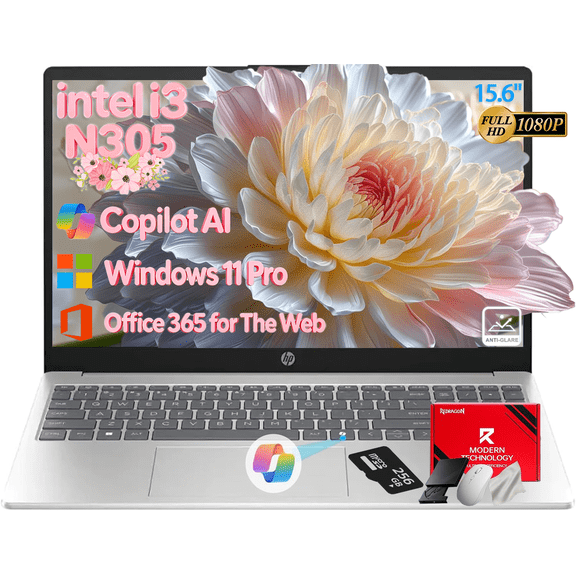 HP Flagship 15 Laptop Computer, 15.6" FHD IPS Anti-Glare Display, Intel 8-Core i3-N305, 8GB RAM|256GB SSD, WiFi 6, AI Copilot, Windows 11 Pro