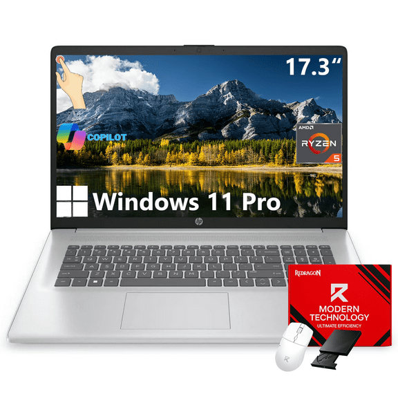 HP Flagship 17.3" Touchscreen Laptop, 17.3" HD+ Anti Glare Display, AMD Ryzen 5 7430U, 32GB RAM, 1TB SSD, Windows 11 Pro, Copilot, Wi-Fi 6