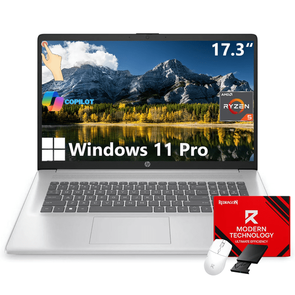 HP Flagship 17.3" Touchscreen Laptop, 17.3" HD+ Anti Glare Display, AMD Ryzen 5 7430U, 64GB RAM, 1TB SSD, Windows 11 Pro, Copilot, Wi-Fi 6