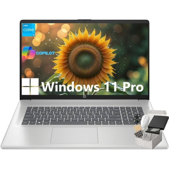 HP Flagship 17 Laptop Computer - 17.3" 250 nits Display, Intel Core i3-N305, 16GB RAM, 512GB SSD, Windows 11 Pro, Numeric Keypad, Wi-Fi 6, Copilot
