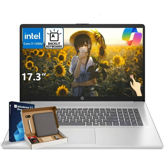 HP Flagship 17 Touchscreen Laptop, 17.3" HD+ Display, Intel Core i7-1355U, 16GB RAM, 512GB SSD, Backlit Keyboard, Numeric Keypad, Webcam, HDMI, Wi-Fi 6, Windows 11 Pro